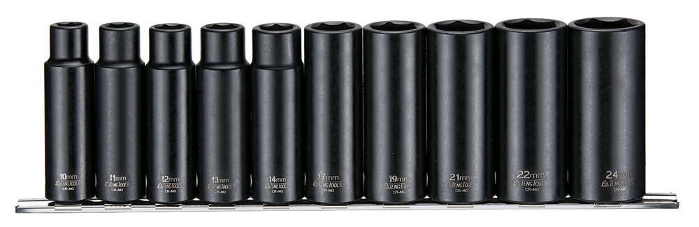 Exploded diagram for the Teng Tools 1/2" Deep Impact Socket Clip Rail Set ANSI 10 Pieces