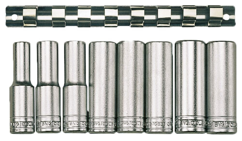 Exploded diagram for the Teng Tools 1/2" Deep Socket Clip Rail Set 12 pt 8 Pieces