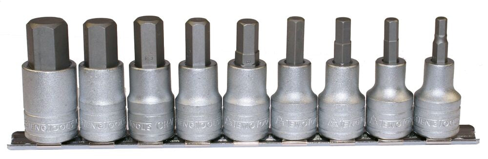 Exploded diagram for the Teng Tools 1/2" Hex Bit Socket Clip Rail Set 9 Pieces