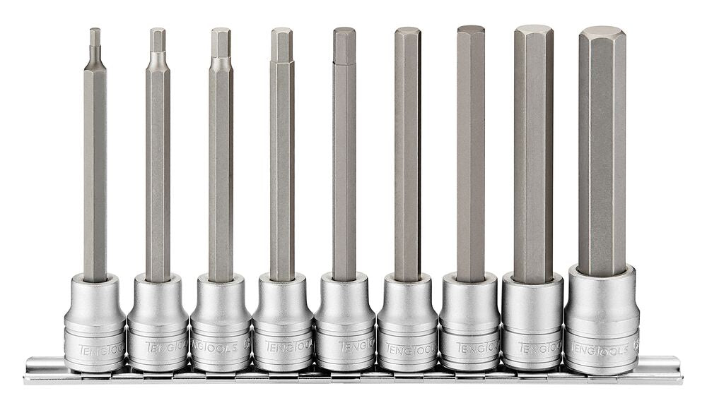 Exploded diagram for the Teng Tools 3/8" Long Hex Bit Socket Clip Rail Set 9 Pieces