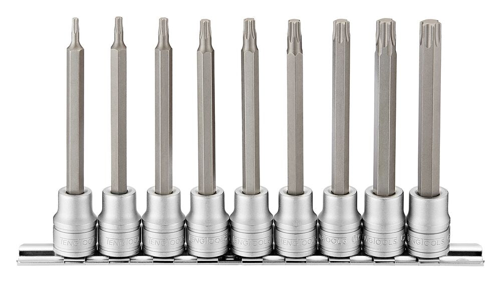 Exploded diagram for the Teng Tools 3/8" Long TX Bit Socket Clip Rail Set 9 Pieces