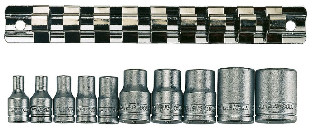 Exploded diagram for the Teng Tools 1/4" & 3/8" TX-E Socket Clip Rail Set 10 Pieces