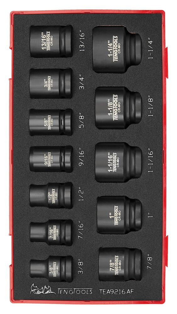 Exploded diagram for the Teng Tools 1/2" Impact Socket Set AF DIN FOAM1 16 Pieces