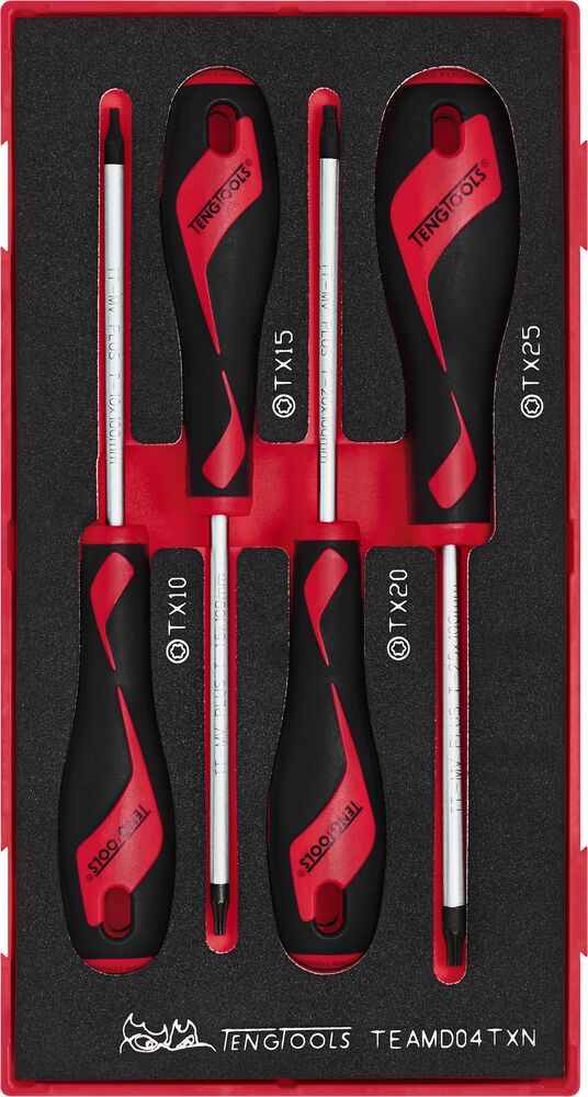 Exploded diagram for the Teng Tools Screwdriver Set TX FOAM1 4 Pieces