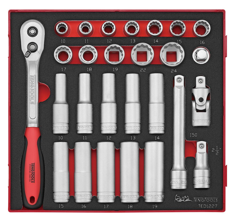 Exploded diagram for the Teng Tools 1/2" Socket Set 12 pt FOAM2 27 Pieces