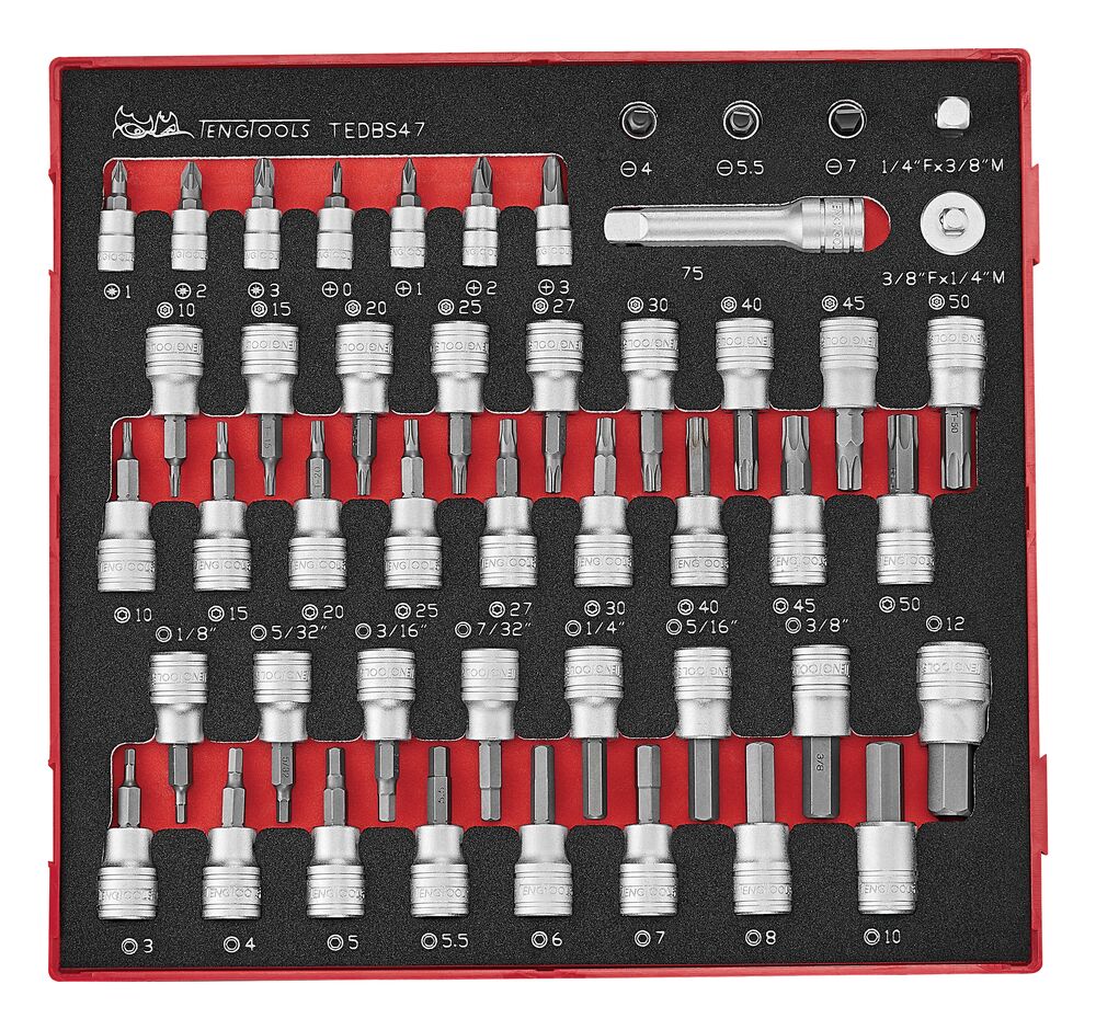 Exploded diagram for the Teng Tools 1/4" & 3/8" Bit Socket Set FOAM2 47 Pieces