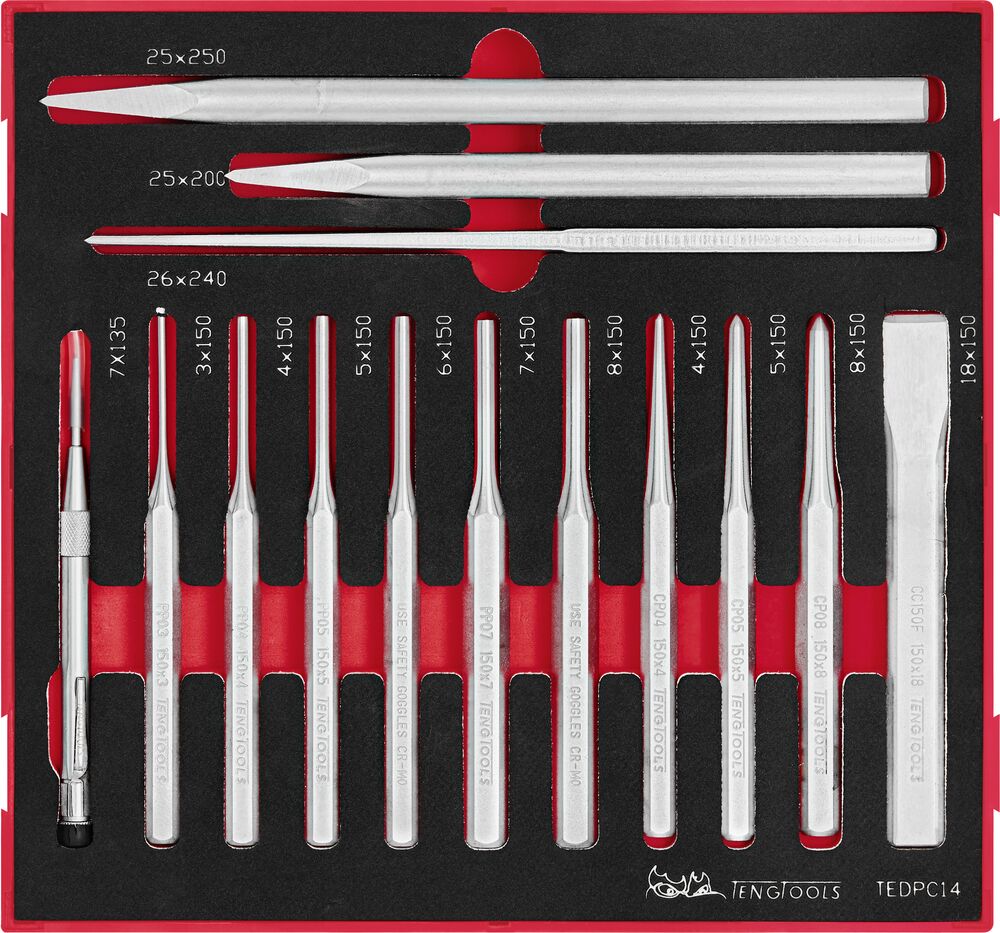 Exploded diagram for the Teng Tools Punch & Chisel Set FOAM2 14 Pieces