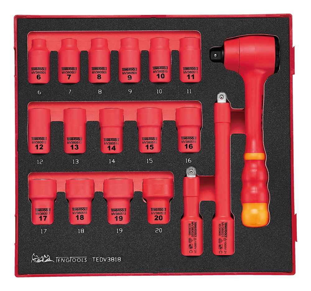Exploded diagram for the Teng Tools 3/8" Insulated Socket Set FOAM2 18 Pieces