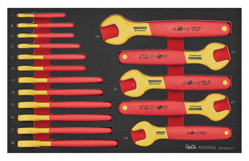 Exploded diagram for the Teng Tools Insulated Spanner Set FOAM3 17 Pieces