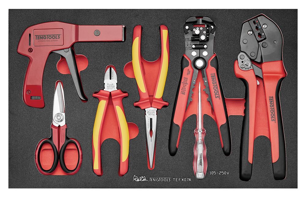 Exploded diagram for the Teng Tools Electrician Tool Set FOAM3 7 Pieces