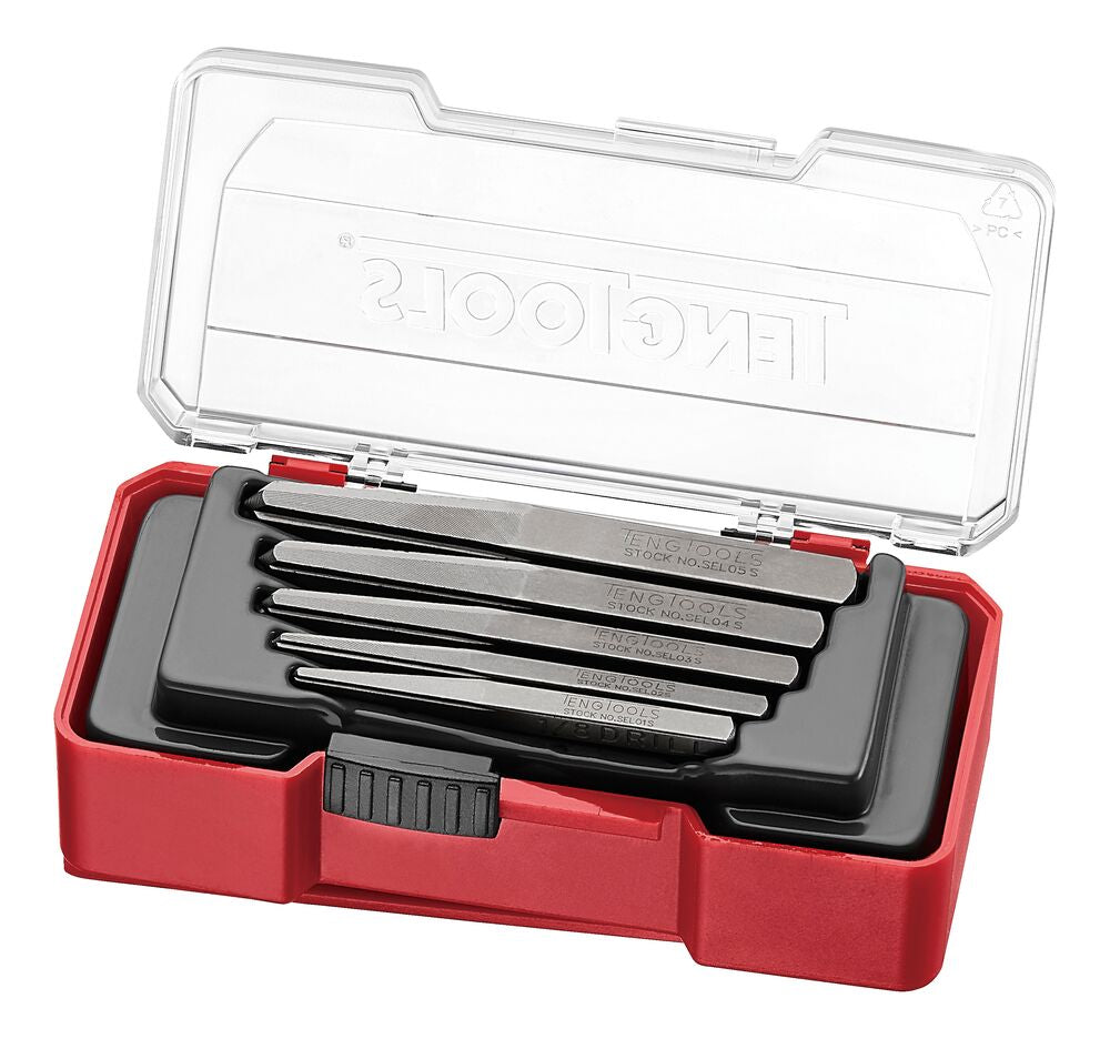 Exploded diagram for the Teng Tools Screw Extractor Set With Belt Clip 5 Pieces