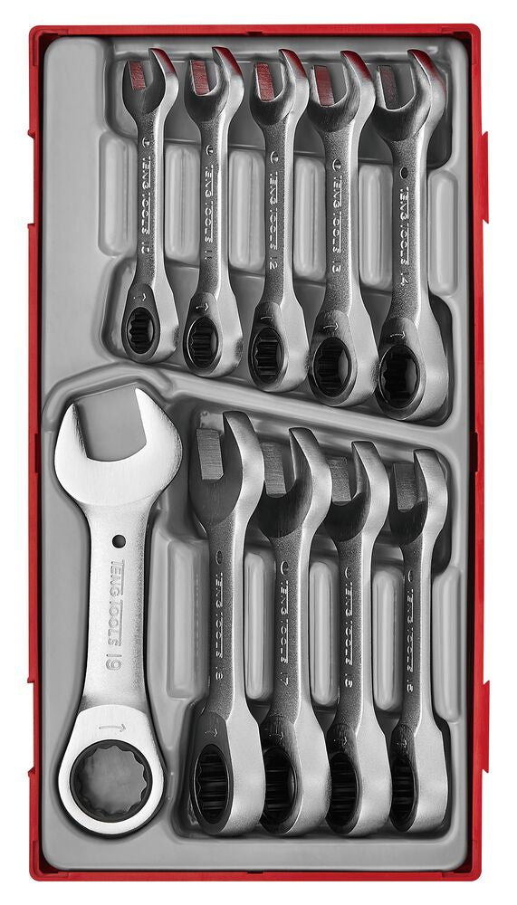 Exploded diagram for the Teng Tools Stubby Ratcheting Combination Spanner Set TT1 10 Pieces