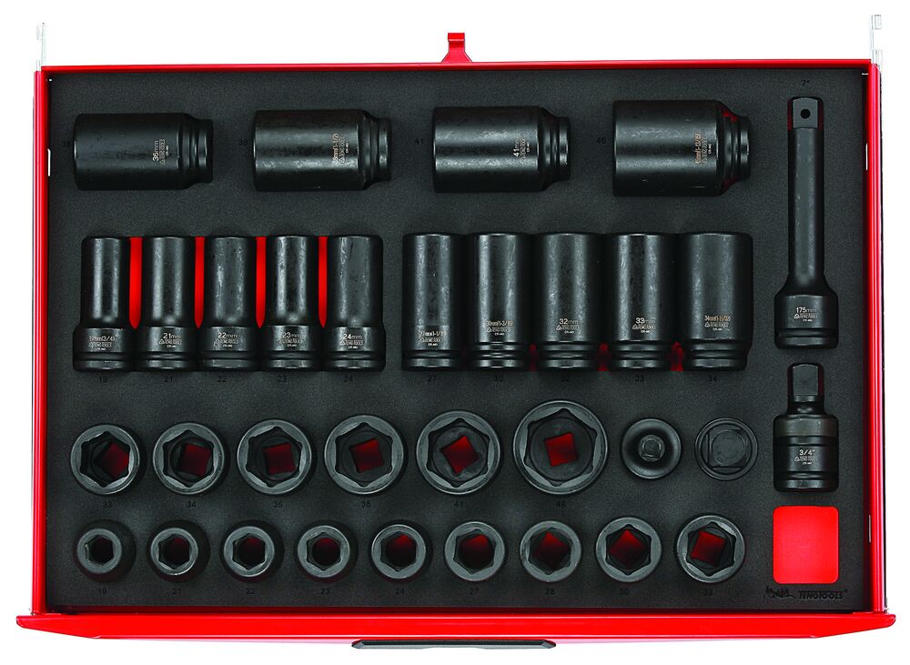 Exploded diagram for the Teng Tools 3/4" Impact Socket Set DIN FOAM4X4 33 Pieces