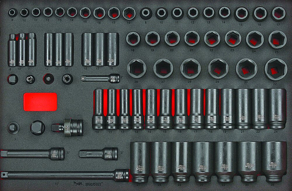 Exploded diagram for the Teng Tools 3/8" & 1/2" Impact Socket Set FOAM4X4 73 Pieces