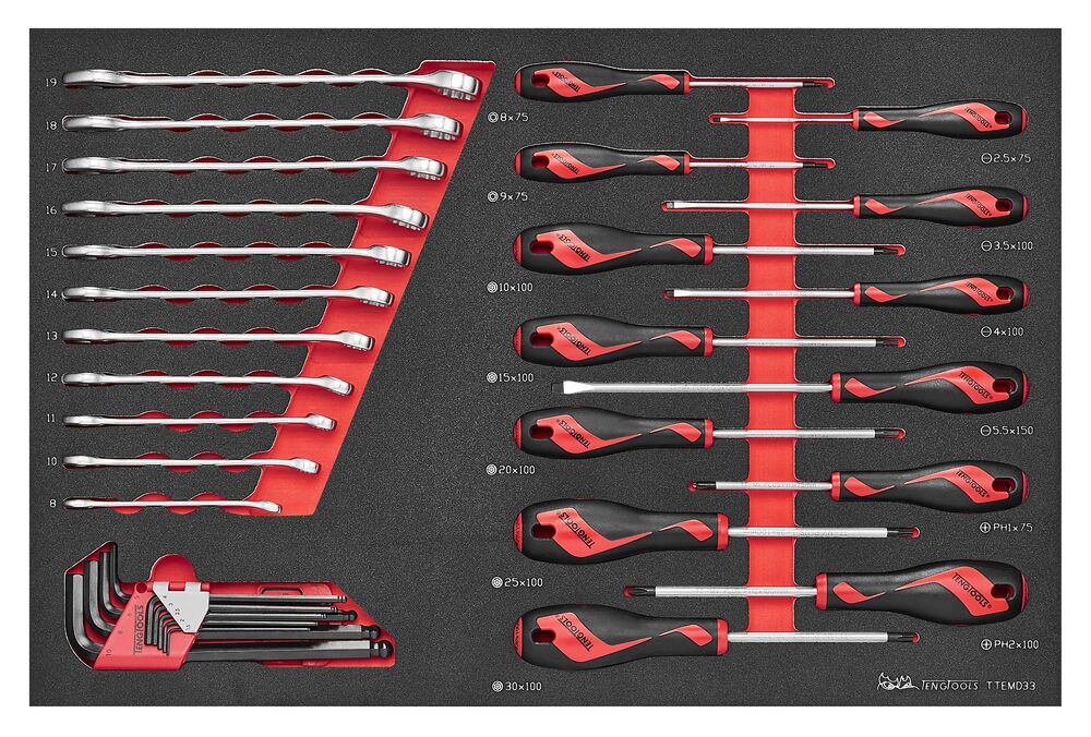 Exploded diagram for the Teng Tools Screwdriver & Spanner Set FOAM4X4 33 Pieces