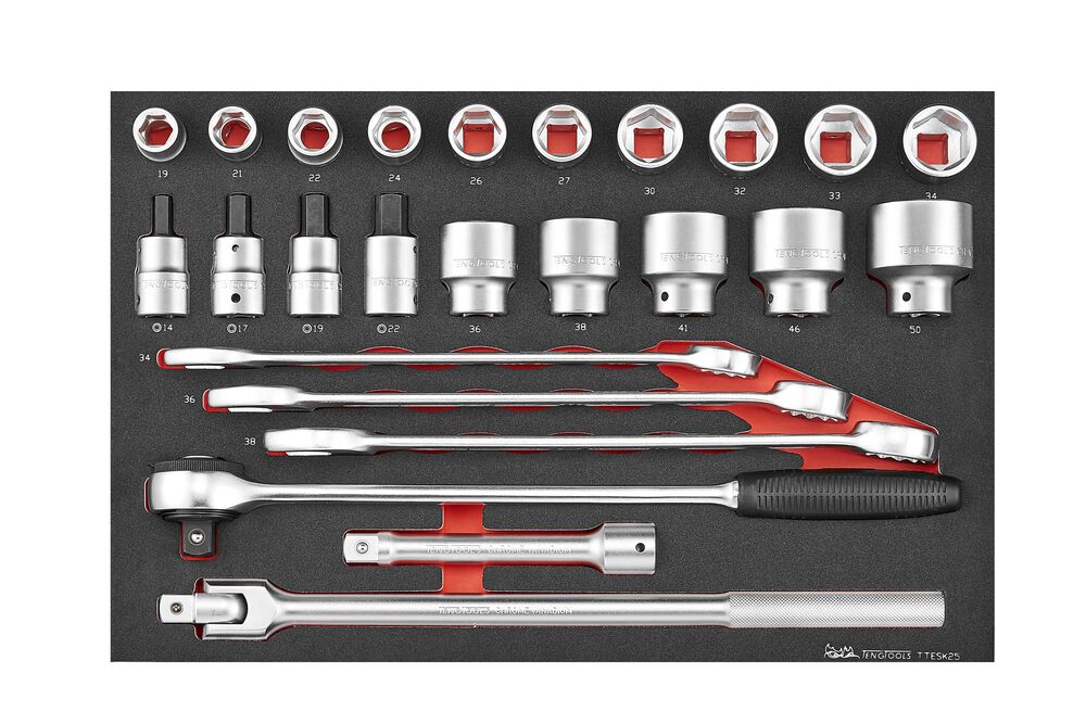 Exploded diagram for the Teng Tools Metric 6-point socket & spanner set FOAM4X4 25 pieces