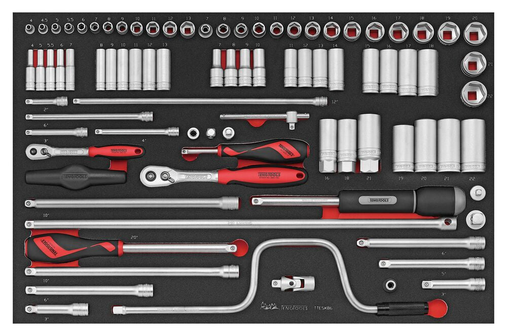 Exploded diagram for the Teng Tools 1/4" & 3/8" Socket Set FOAM4X4 86 Pieces