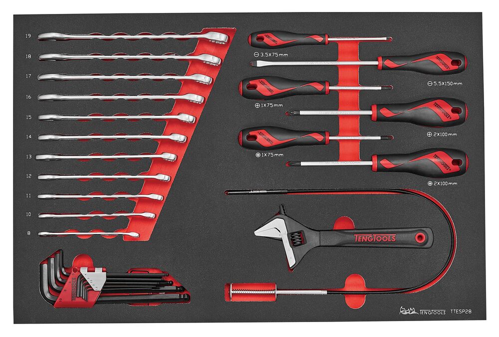 Exploded diagram for the Teng Tools General Tool Set FOAM4X4 28 Pieces