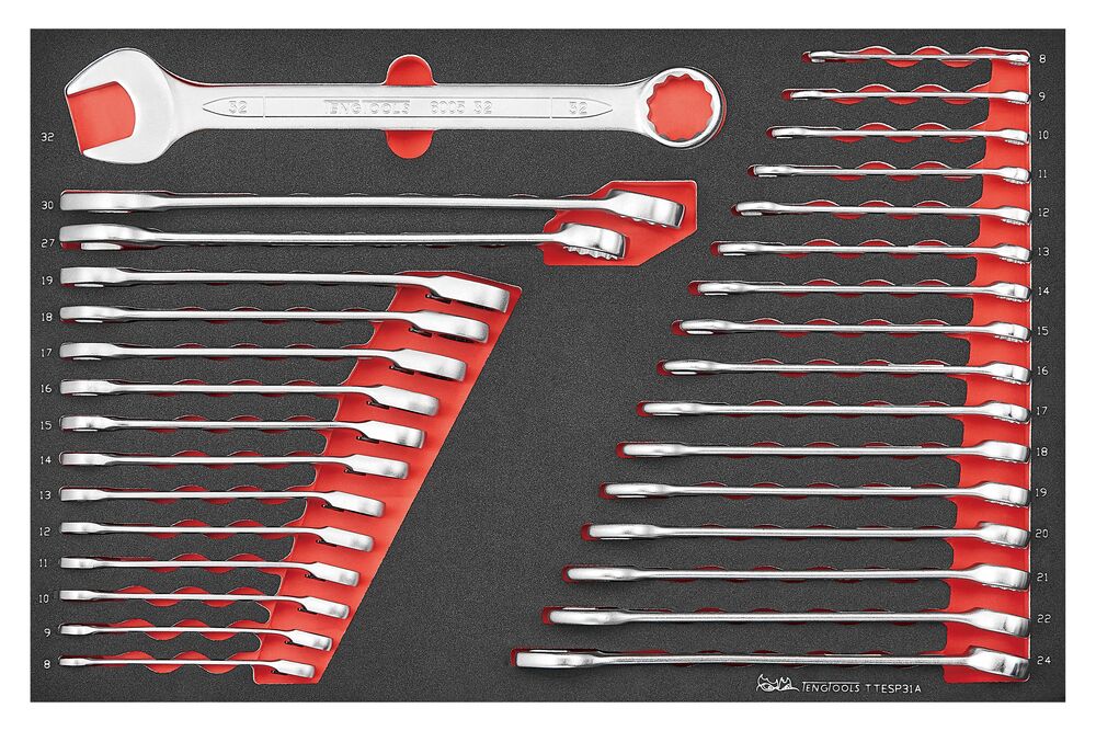 Exploded diagram for the Teng Tools Metric combination & ratcheting spanner set FOAM4X4 31 pieces