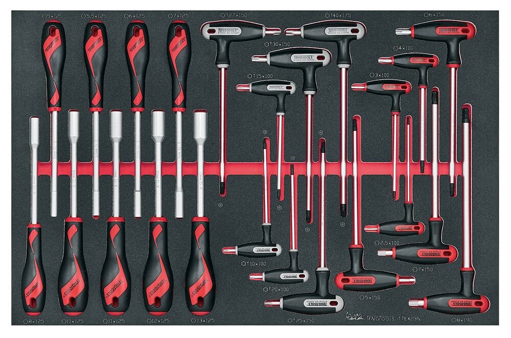 Exploded diagram for the Teng Tools Nut Driver & Hex/TX T-Handle Set FOAM4X4 23 Pieces