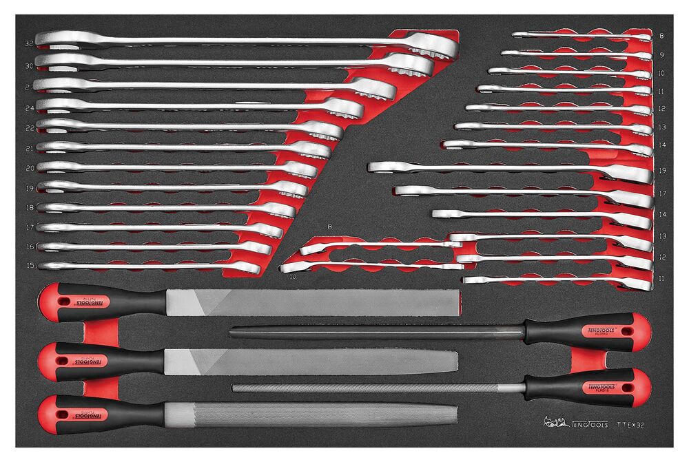 Exploded diagram for the Teng Tools Spanner & File Set FOAM4X4 32 Pieces