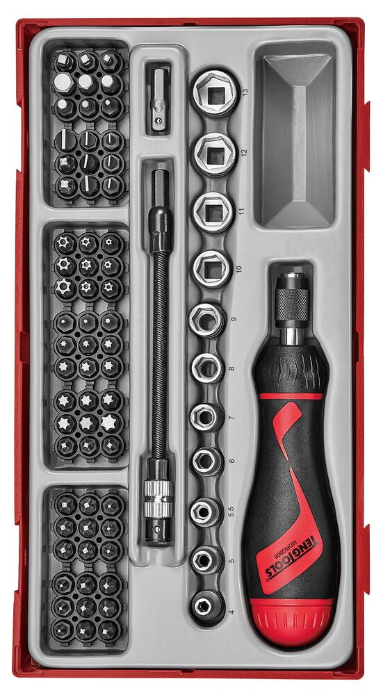 Exploded diagram for the Teng Tools Ratcheting Bits Driver Set TT1 84 Pieces