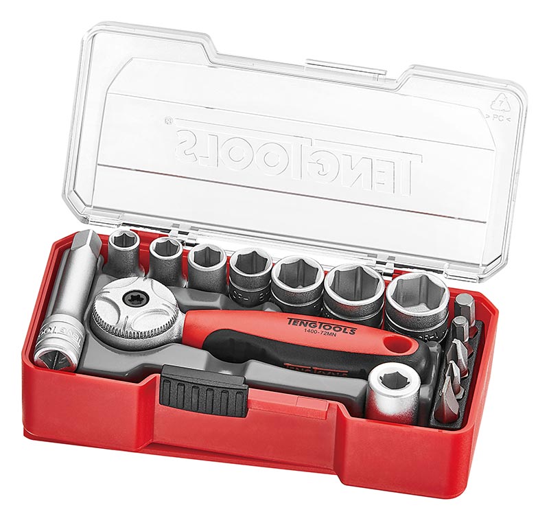 TengTools 1/4" Socket Set 6 pt With Belt Clip 15 Pieces