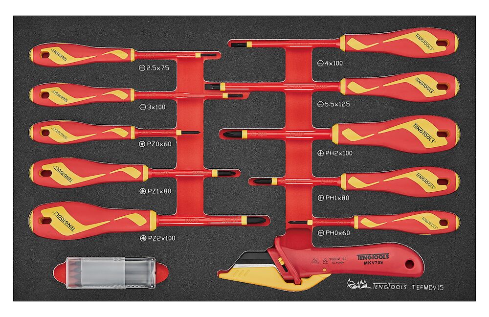 Insulated Screwdriver & Knife Set FOAM3 15 Pieces TengTools