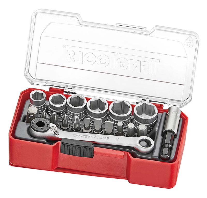 TengTools 1/4" Socket Set 6 pt With Belt Clip 19 Pieces